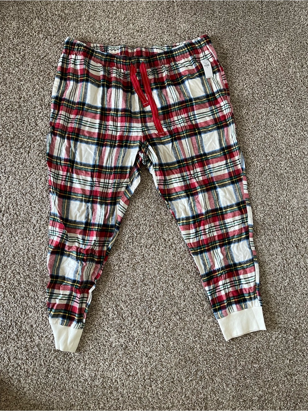 Red Plaid Jogger Bottoms with Elastic Waist